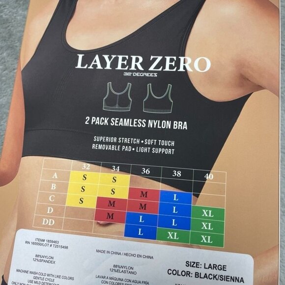 Layer Zero 2-Pack Seamless Nylon Bras Womens Large Black & Sienna d0553 - Picture 3 of 5